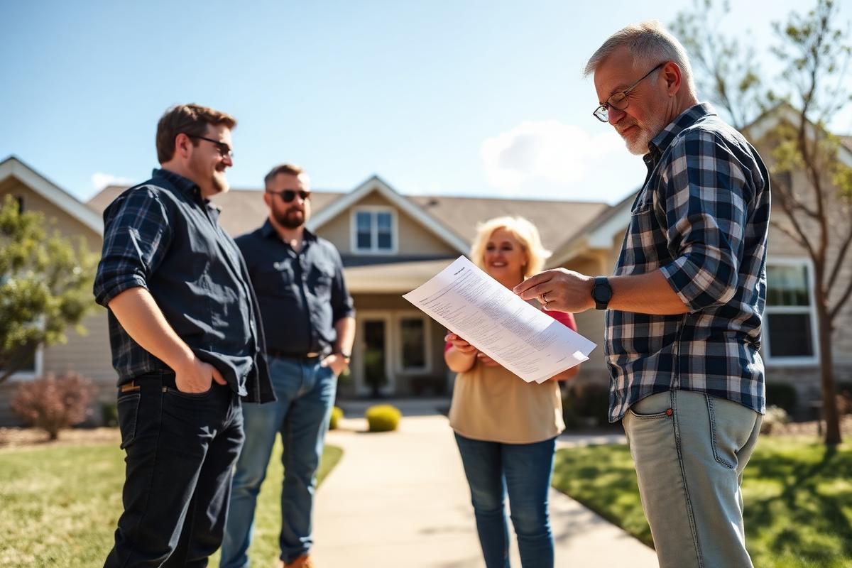 Septic inspector reviewing a report with home buyers